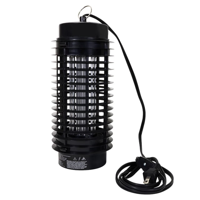 Bite Shield Tueur d'Insectes Volants Électronique avec Boîtier ABS Cylindrique Noir et Lattes de Protection Horizontales Autour d'Un tube Lumineux LED UV, Équipé d'Un Cordon d'Alimentation de 1,7 m avec Interrupteur Marche/arrêt et Anneau de Suspension pour un Contrôle des Moustiques Sans Produits Chimiques à l'Intérieur et à l'Extérieur.