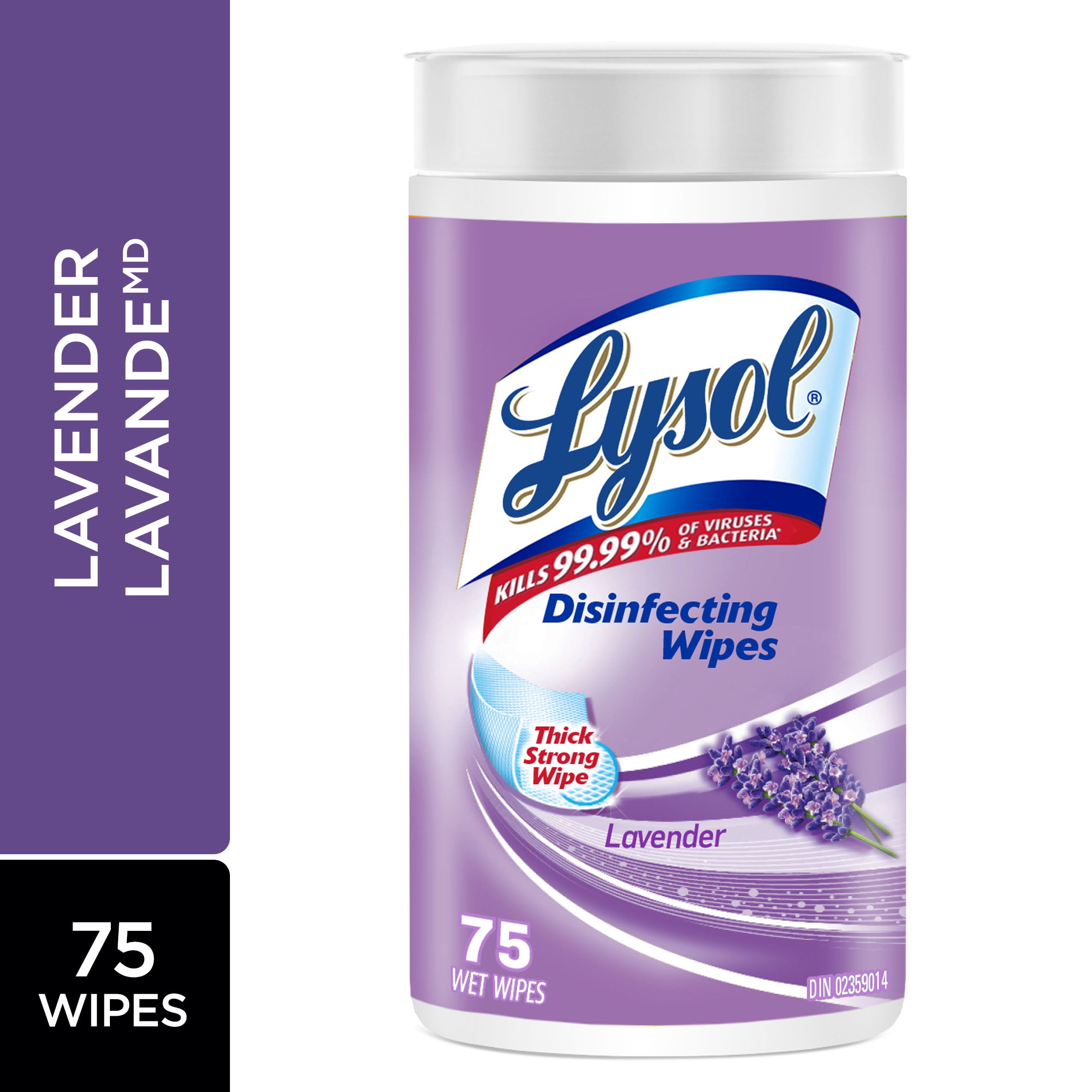 Lingettes désinfectantes Lysol® à la lavande, lavande, lingette épaisse et résistante, tue 99,99 % des virus et bactéries, 75 unités