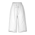 thumbnail image 4 of AherBiu Womens Capris for Summer Cotton Linen High Waisted Drawstring Cropped Pants Loose Lounge Capris Trousers, 4 of 6