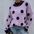 thumbnail image 1 of Chandail à Pois en Tricot à Col Rond pour Femme, Mode, Chandail Tricoté, Haut, Blouse, 1 of 8