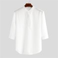thumbnail image 1 of Birdeem Chemise Décontractée à Manches Mi-Longues en Lin Col Montant pour Hommes, 1 of 12