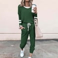 thumbnail image 2 of Moxiu Color Block Sweat Set for Women - 2 Piece Spring Long Sleeve Wide Leg Casual Lounge Army Green,S, 2 of 6