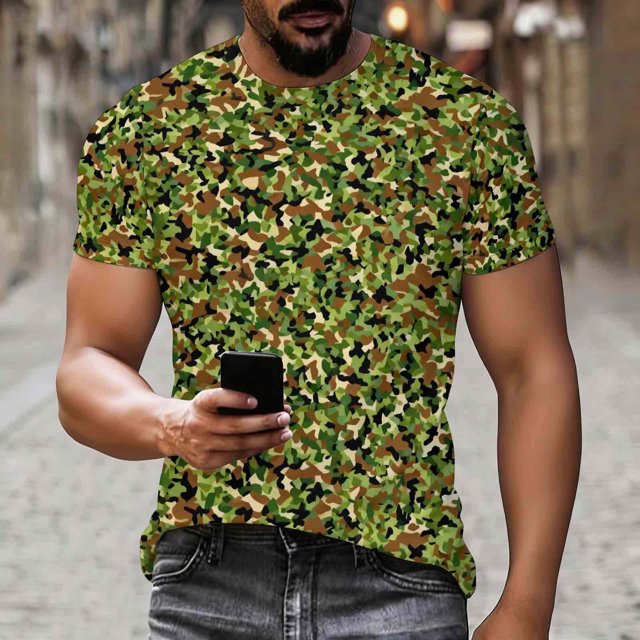 Ceisia T-Shirt Décontracté pour Homme à Coupe Ajustée, Col Rond, Manches Courtes, Imprimé Camouflage Moucheté, Cadeaux