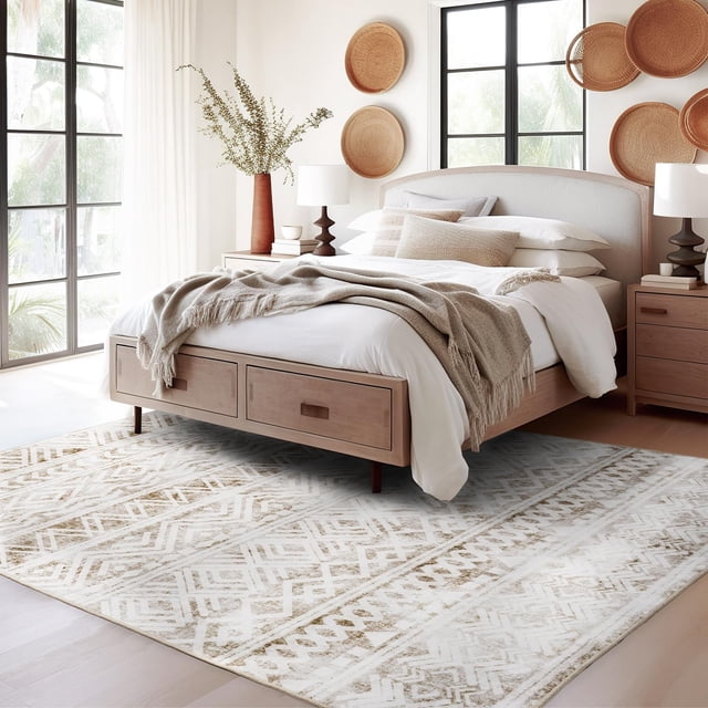 Boho Area Rug x Carpet Rugs for Living Room Bedroom Moroccan-Machine Washable Rugs for Bedroom Dining Room Living Room Rug Neutral Taupe