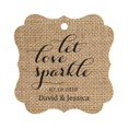 thumbnail image 1 of Darling Souvenir Custom Let Love Sparkle Wedding Hang Tags Personalized Fancy Frame Paper Tags -Burlap-100 Tags, 1 of 1