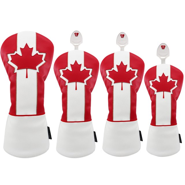 Golf Headcover Maple Leaf Styles PU Leather Soft Durable Golf Club Covers For Driver Fairway Hybrid Waterproof Protector Set 1-3-5-UT 4pcs