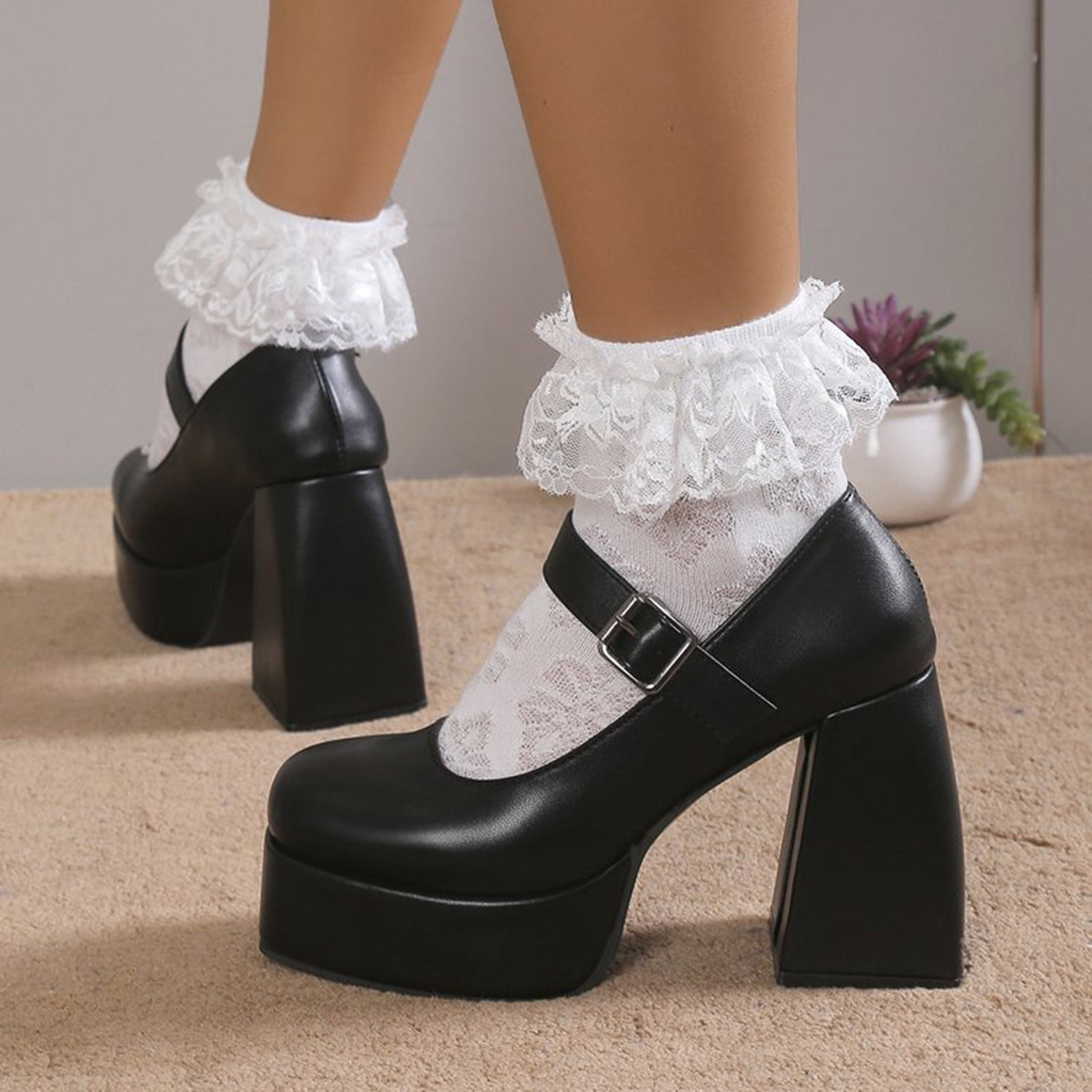 Cameland Women's Platform Mary Shoes Sole Thick Heel High Heels