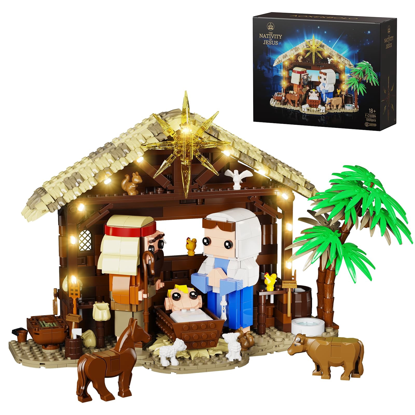 Jesus Building Block Set, The Nativity Set,Compatible with Lego,Jesus Building Toy of Faith Series, Bible Story Jesus Figures with LED Light, Christm