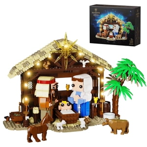 Jesus Building Block Set, The Nativity Set,Compatible with Lego,Jesus Building Toy of Faith Series, Bible Story Jesus Figures with LED Light, Christm