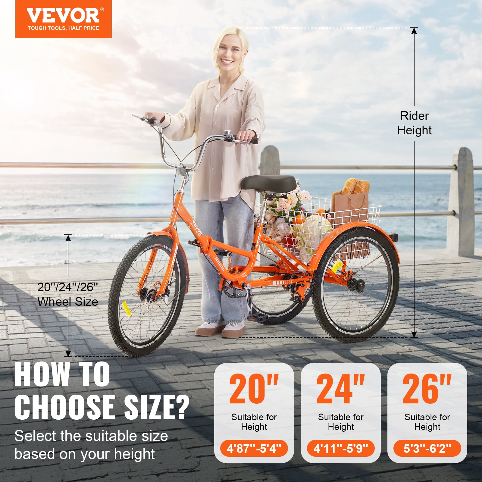 JJsdwin Tricycle de 24 , 7 vitesses, tricycle pour adultes et personnes âgées, tricycle avec