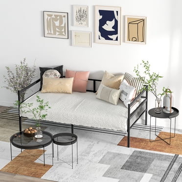 Giantex Twin Size Metal Daybed Frame, 2-in-1 Multifunctional Sofa Bed Frame w/Headboard & Heavy-Duty Steel Slats, Mattress Foundation Platform