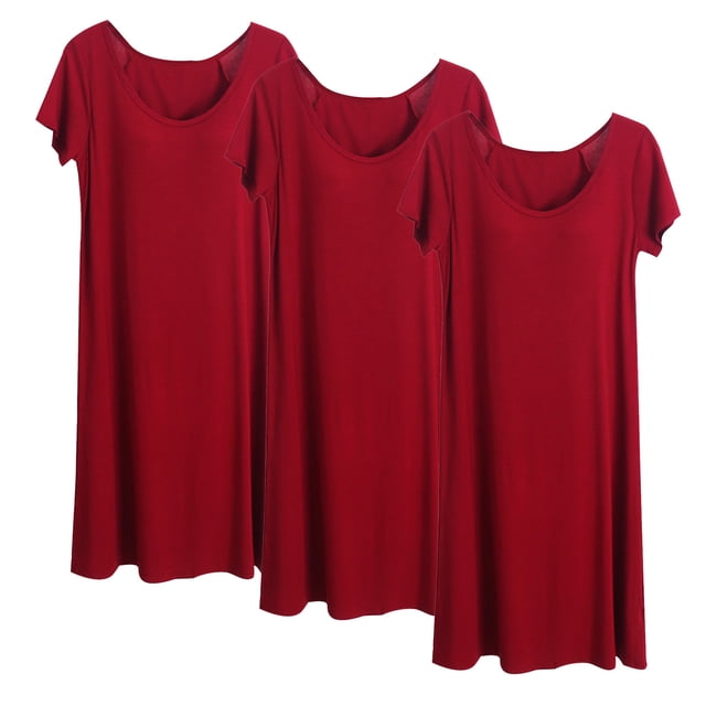 Timegard Robe de Nuit pour Femmes Pyjama 3 Pcs Col Rond Manches Courtes Ample Confortable Mi-Longue Robe de Maison