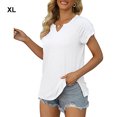 thumbnail image 1 of pitrice Summer Pleated Short Sleeve Solid Color Splicing V Neck T-Shirt Casual Basic Tops Female Shirts Daily Tees for White XL, 1 of 8