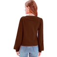 thumbnail image 4 of Women Solid Cropped Cardigan Sweater Lantern Sleeve Ruffle Lapel Collar Button Down Knit Outerwear Green M, 4 of 5
