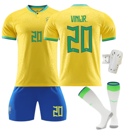 2023 Ensemble de Maillot d'Équipe de Soccer à Domicile pour Hommes et Femmes Brazil VINIJR. 20# Mode pour Enfants Manches Courtes Adulte sport Course Ensemble d'Uniformes de Soccer avec Chaussettes pour Garçons et Filles