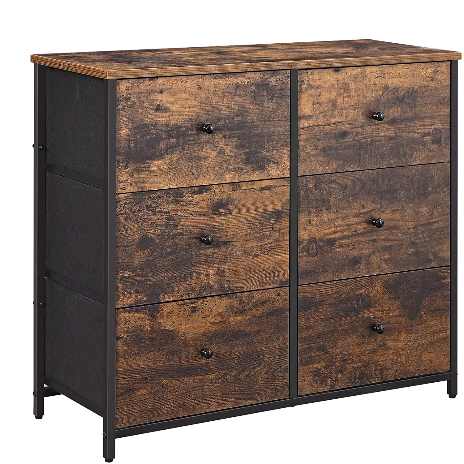 Dresser for Bedroom, Chest of Drawers, 6 Drawer Dresser, Closet Fabric Dresser with Metal Frame, Rustic Brown and Classic Black ULGS23H
