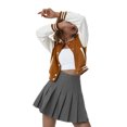 thumbnail image 3 of Women Varsity Baseball Jacket Casual Sweatshirt Long Sleeve Colorblock Button Down Cropped Bomber Coat, 3 of 9
