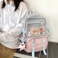 thumbnail image 2 of Women Cute Hit Color Backpack Student Canvas Knapsack with Pendant (Blue), 2 of 6