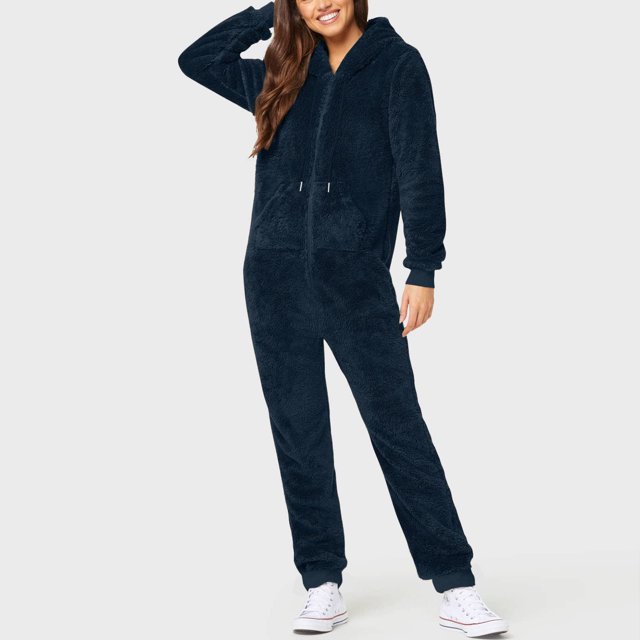 Combinaison pour Femmes à Manches Longues à Capuche Pyjama Combinaison Décontractée d'Hiver Chaude Combinaison de Nuit Pyjama pour Filles en Liquidation