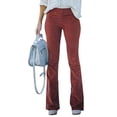 thumbnail image 3 of Fashnice Pantalon de Détente Évasé en Velours Côtelé Taille Haute pour Femme, Rouge Brique, m, 3 of 7