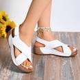 thumbnail image 2 of Bmisegm Sandales pour Femmes d'Été Rétro Unies en Cuir à Talon Compensé Épais à Semelle Épaisse Grande Pointure Sandales pour Femmes d'Été Blanc 9, 2 of 9