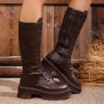 thumbnail image 4 of Dakaela Knee High Boots Women Lace up Fashion Leather Fall Combat Boots Platform Motorcycle Riding Boot with Side Zipper Brown 7.5, 4 of 8