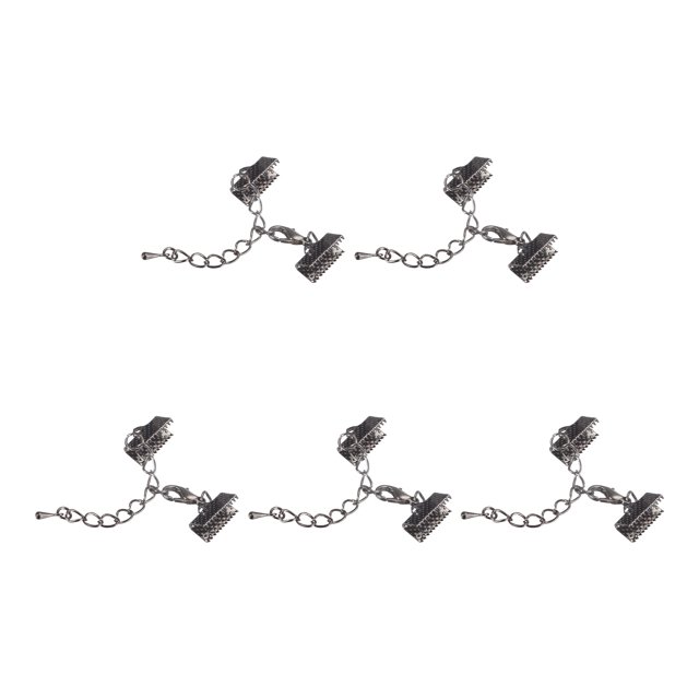 Unique Bargains 10Set Ribbon Crimp Clamp Ends Lobster Claw Clasps & Chain 13mm Metallic Black for DIY