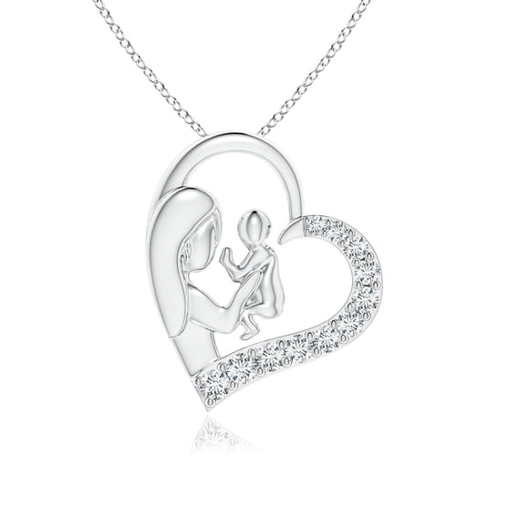 Angara Collier en Diamant Naturel - Pendentif Cœur en Diamant Mère et Bébé en Platine pour Femmes