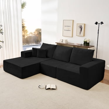 Mjkone Canapé Sectionnel Modulaire Nuage avec Méridienne, Canapé Moderne Rembourré en L, Sofa-Lit Convertible pour Salon, Noir