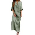 thumbnail image 2 of Robe d'Été pour Femmes Nouvelle Été Coton et Lin Fil Teints Robes Longues Lâches Coton Gris L, 2 of 6