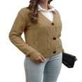 thumbnail image 3 of Women‘s Long Sleeve Cable Knit Sweater Open Front Cardigan Button Loose Outerwear Wheat Yellow S, 3 of 7