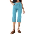 thumbnail image 2 of Women Spring And Summer Solid Color Pocket Drawstring And Linen Casual Loose Straight Slit Home Cropped Pants plus Size Womens Pants Casual Work Loose Pants for Women Elastic Waist Casual Sweatpants, 2 of 6