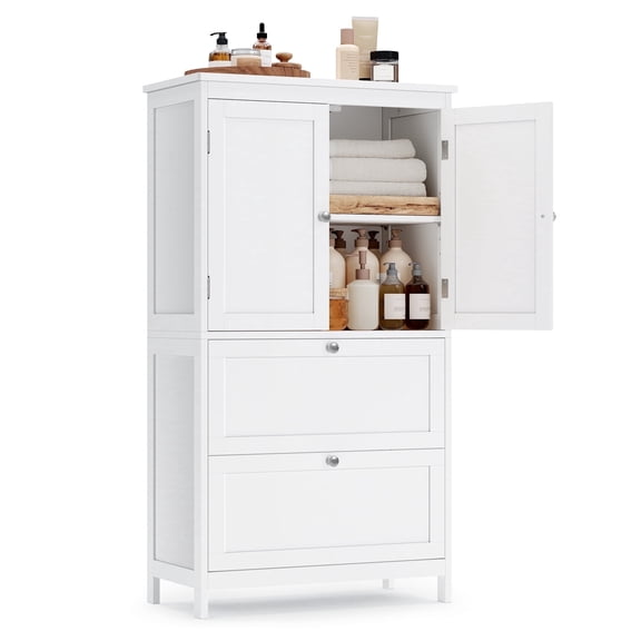 Armoire de Rangement au Sol, Unité de Rangement, Armoire Autoportante avec 2 Tiroirs et 2 Portes, Tablette Ajustable, 11.8 x 23.6 x 43.3 Pouces, Blanc