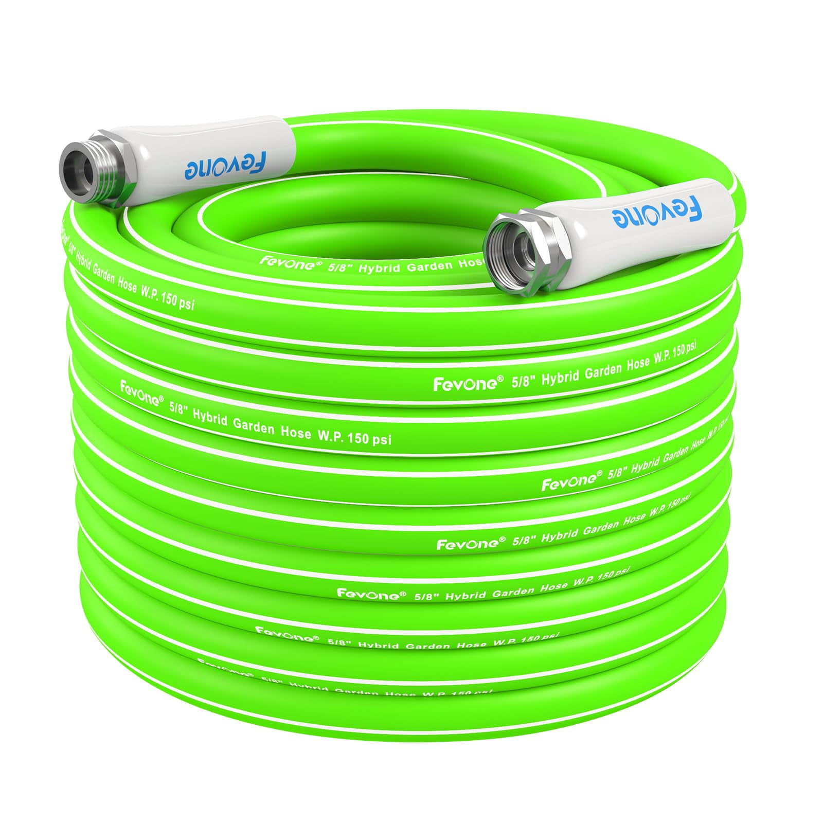 Fevone 100 ft Garden Hose Lightweight and Flexible Heavy Duty Water Hose - 5/8"" ID Burst 600 Psi Hybrid Polymer Kink Resistance Drinking Water Safe 3/4"" GHT Aluminum Fittings