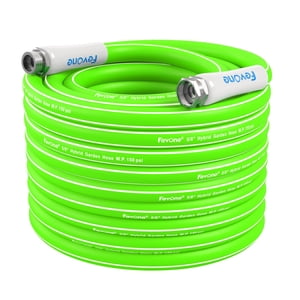 Fevone 100 ft Garden Hose Lightweight and Flexible Heavy Duty Water Hose - 5/8"" ID Burst 600 Psi Hybrid Polymer Kink Resistance Drinking Water Safe 3/4"" GHT Aluminum Fittings