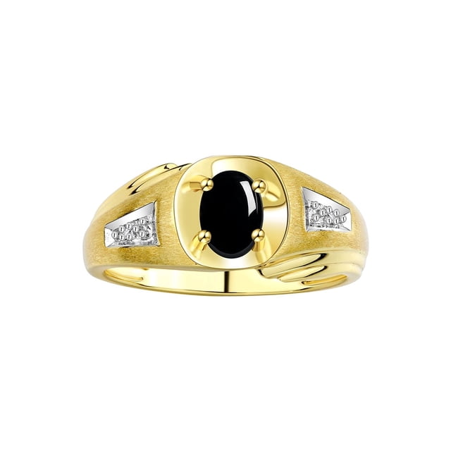 RYLOS Men's Rings Yellow Gold Plated Silver Rings Classic Designer Style 8X6MM Gemstone & Diamond Ring Cabochon Onyx October Birthstone Rings For Men Size 9