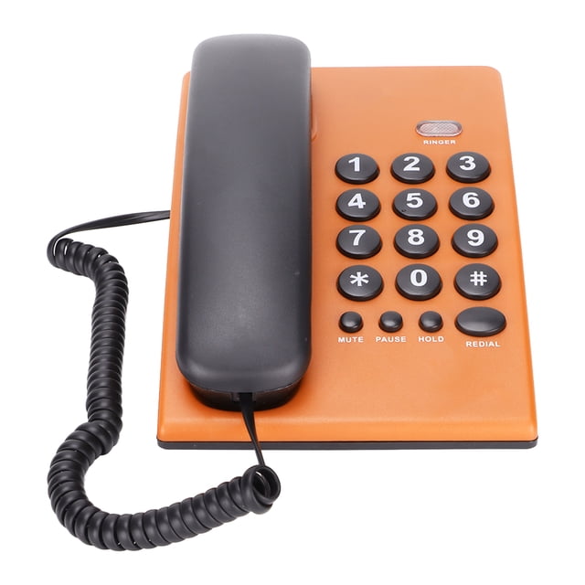 Téléphone Filaire, Modèle KX-T504, Doté d'Une base ABS orange avec des Boutons Noirs et un Combiné Noir. le Téléphone Comprend une Fonction Sourdine, des Boutons pause, Maintien et Recomposition, Ainsi Qu'un design à Deux Boutons de Couleur pour la Durabilité et la Facilité d'Utilisation. Il Est Sans Pile et Mesure Environ 200 x 130 x 70 mm. Convient pour la Maison, le Bureau Ou l'Hôtel.