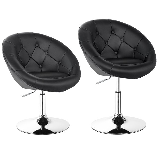 Patiojoy Ensemble de 2 Tabourets de Bar Pivotants Modernes Hauteur Réglable Dossier Rond Capitonné Chaise d'Appoint Noir