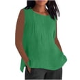 thumbnail image 1 of 2025 Débardeurs en Lin pour Femmes en Gaze de Coton Col Ras du Cou devant Plissé Sans Manches Grande Taille Chemises d'Été avec Fente Latérale, 1 of 5