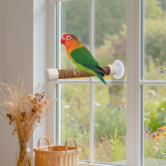 Vacemry Small Suction Cup Rope Bird Stand, Natural Rope Parrot Standing Pole, Bird Perch for Parakeets Cockatiels Lovebirds Finches, Indoor Window Cage Decor