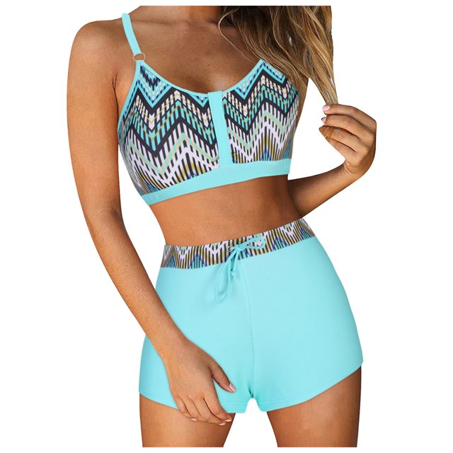 Huesdet Women's Bikini Swimsuit Triangle String Halter Two Piece Bathing Suits(Blue,M)