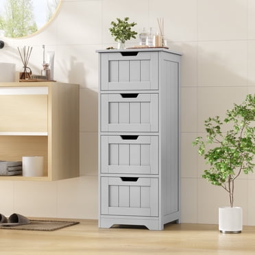 Homfa Armoire de Rangement pour Salle de Bain, Armoire Étroite Autoportante avec 4 Tiroirs, Organisateur de Rangement pour Entrée pour Salon Chambre, Gris