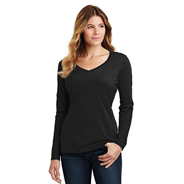 Port 1135813 Ladies Long Sleeve Fan Favorite V-Neck Tee, Jet Black - Medium