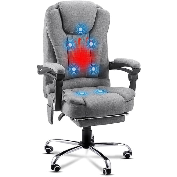 AECOJOY Chaise de Bureau Ergonomique avec Chaleur et Massage à 7 Points, Chaise de Bureau à Dossier Haut avec Repose-Pieds Rétractable, Fauteuil Exécutif Pivotant en Tissu Inclinable pour Bureau, Maison, Étude, Gris