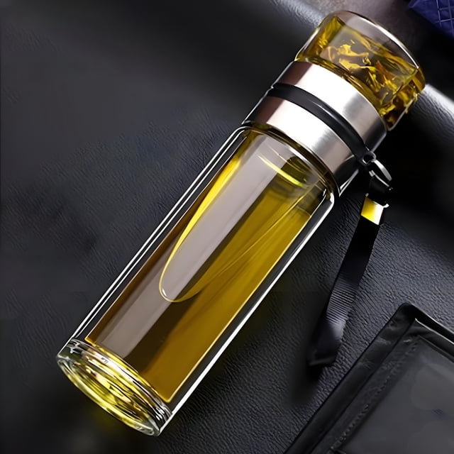 Rvkxad Bouteille d'Eau en Verre à Double Paroi avec Infuseur, Tasse de Séparation du Thé Résistante à la Chaleur, Bouteille à Thé, Bouteille avec Infuseur