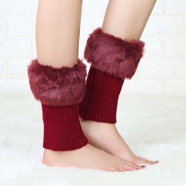 Women Autumn and Winter Short Turned Wool Warm Socks Boots Cover Knitting Wool Leg Protector