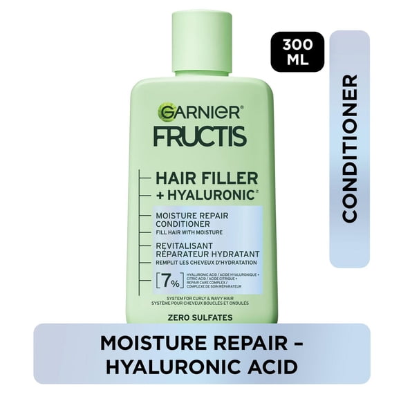 Garnier Fructis Hair Filler + Hyaluronic Acid Moisture Repair Sulfate-Free Conditioner, for Curly and Wavy Hair, up to Moisture & 100 Hours of Frizz Control