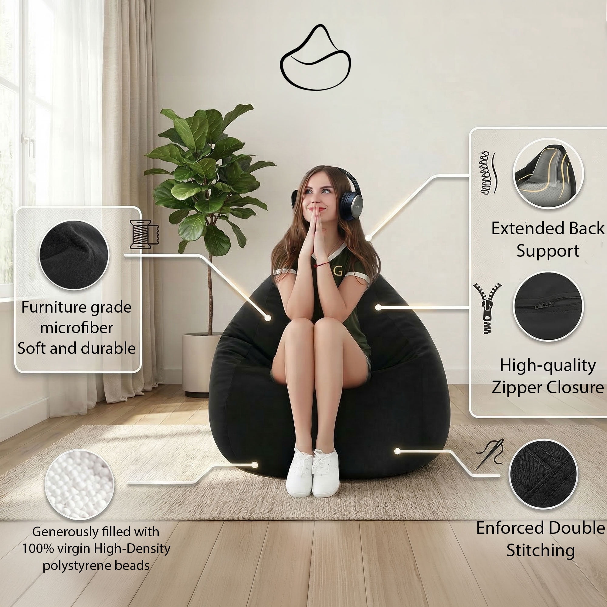 Gouchee Home Easy Bean Bag Chair – Soft Polyester Microfiber Fabric with Polystyrene Bead Filling, Suitable for Adults and Teens