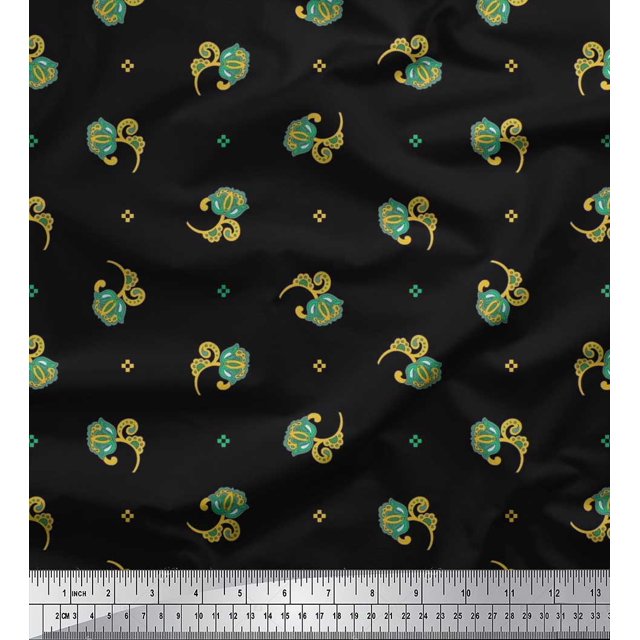 Soimoi Poly Georgette Fabric Square & Floral Artistic Print Fabric by the Yard 52 Inch Wide