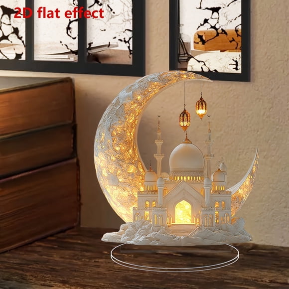 Uuiauoio Ramadan Decorations for Home, Ramadan Gifts for Kids, Table Decor, Acrylic Desktop 2D Spray Painted Acrylic Crescent and White Design